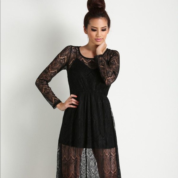 NWT Black Lace Sheer Maxi Dress - Picture 1 of 8